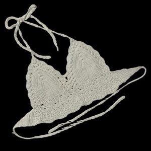 Crochet Halter Top soft white tie back, size XS/S boho vacation